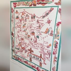 Vintage Alaska Map Souvenir Tablecloth 1940s 1950s